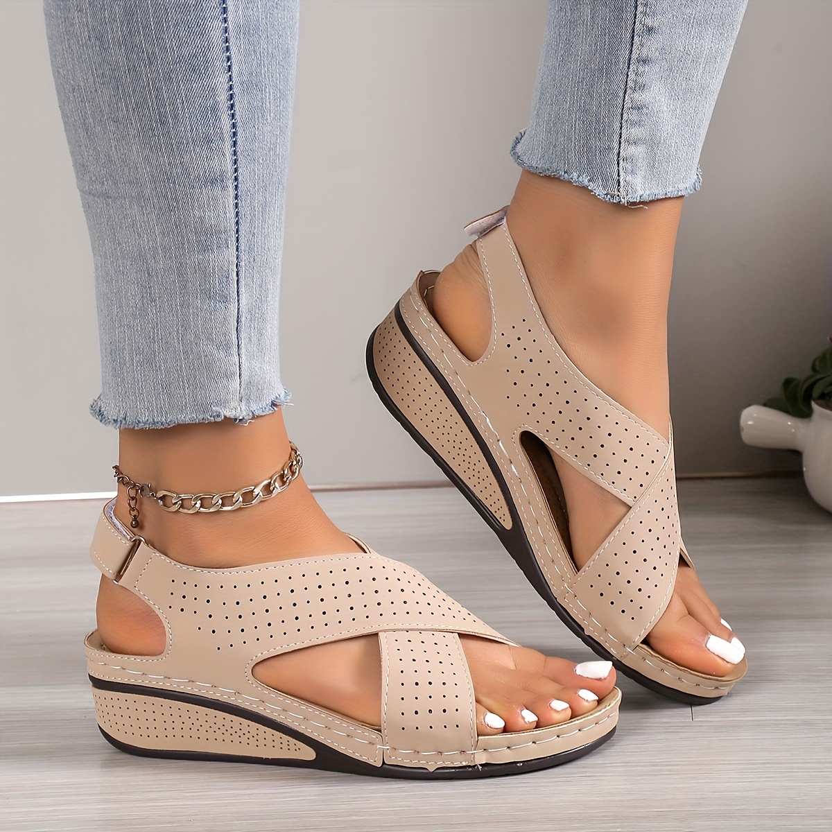 solid color stylish sandals crisscross straps women s soft details 8