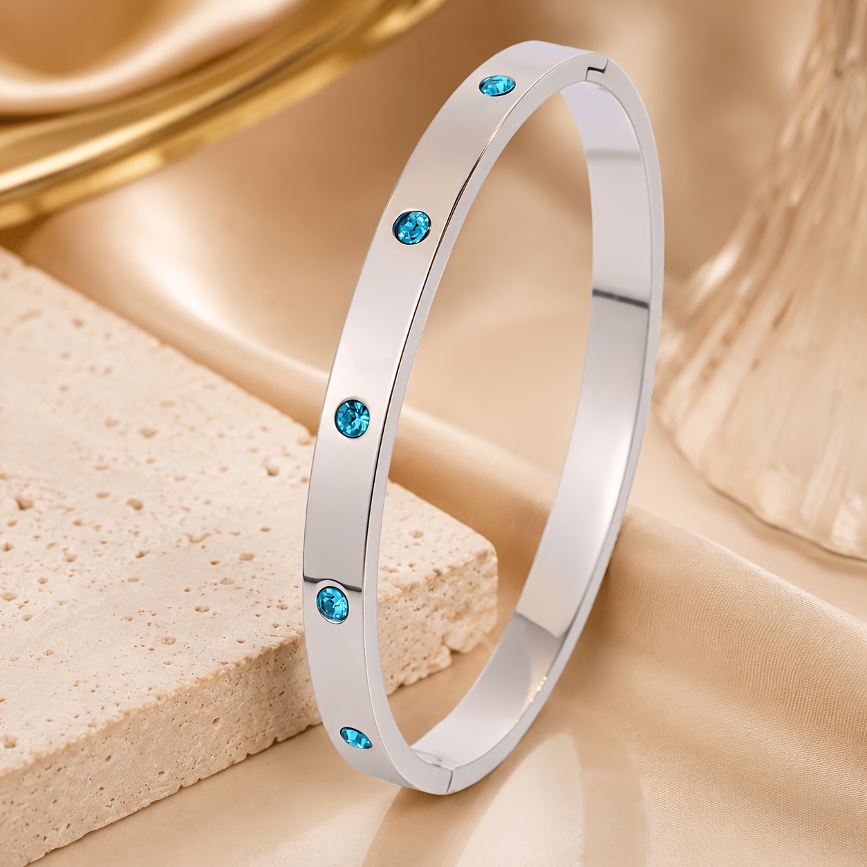 Unisex Colorful Stone Accent Bracelet, Silvery Matte Bangle
