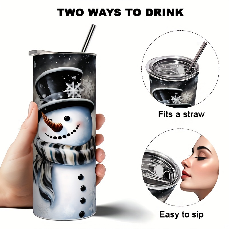 

Joyful Snowman Mug - 20oz Stainless Steel Travel Cup With Straws - Perfect Lovers