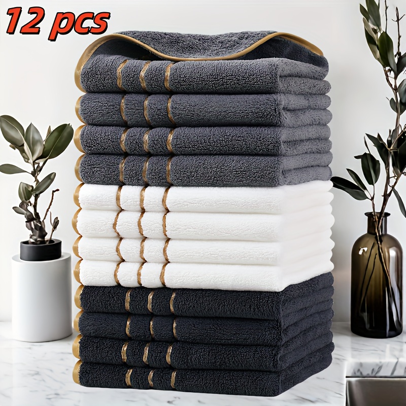Image of 12pcs Set Of Square Towels, 35cm X 35cm Wide Striped Large Washcloth Covers With Ultra-high Cost Performance, Super Absorbent, Stain Removal And Drying Functions, Essential For Home, Bathroom And Spa