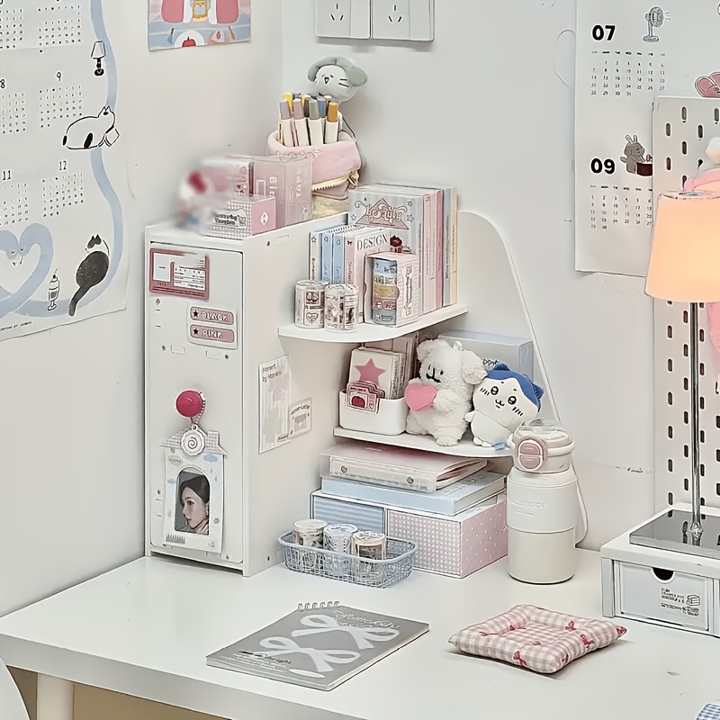 TEMU Étagère d'angle de bureau avec tiroir, organisateur pour fournitures de bureau et cosmétiques, support de rangement encombrant pour chambre,