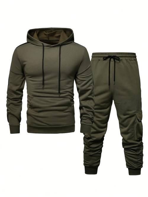 1 Set Men S Fashion Casual Sport Hoodie and Pants Outfit | 1 Solid Color Long Sleeve Hoodie with 1 Solid Color Jogger | Beige-Friendly Fabric | 100% Polyester | Essential Golf & Wear | Soft, Comfortable, Warm | Ideal for Indoor and Outdoor Activities | Suitable for Autumn/Winter