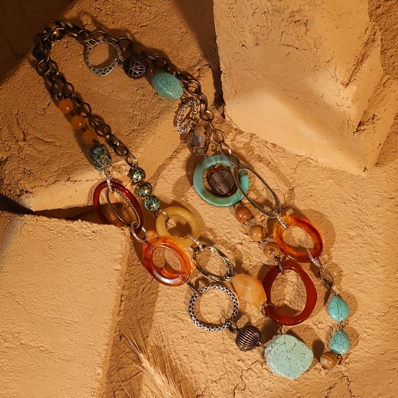 TEMU Collar de resina estilo bohemio colgante geométrico, cadena para suéter de mujer