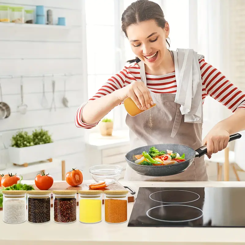 5oz airtight glass jar with bamboo lid multipurpose mini food storage container for tea herbs coffee reusable round kitchen organizer jars for kitchen details 4