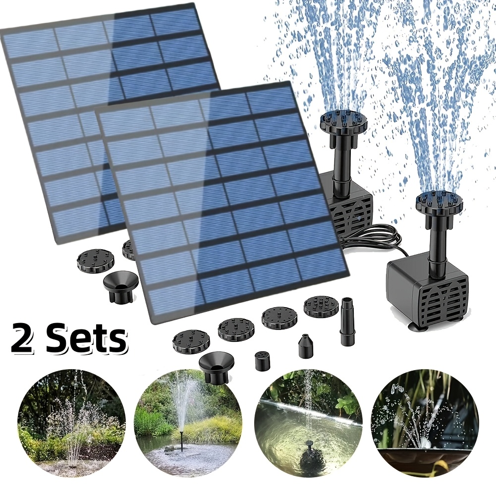 E-shop 2er-Set Solar-Schwimmbrunnenpumpe, IPX8 Vogeltränke-Brunnenwasserpumpe solarbetrieben mit 8 Zubehörteilen, 2,5W solarbetriebene