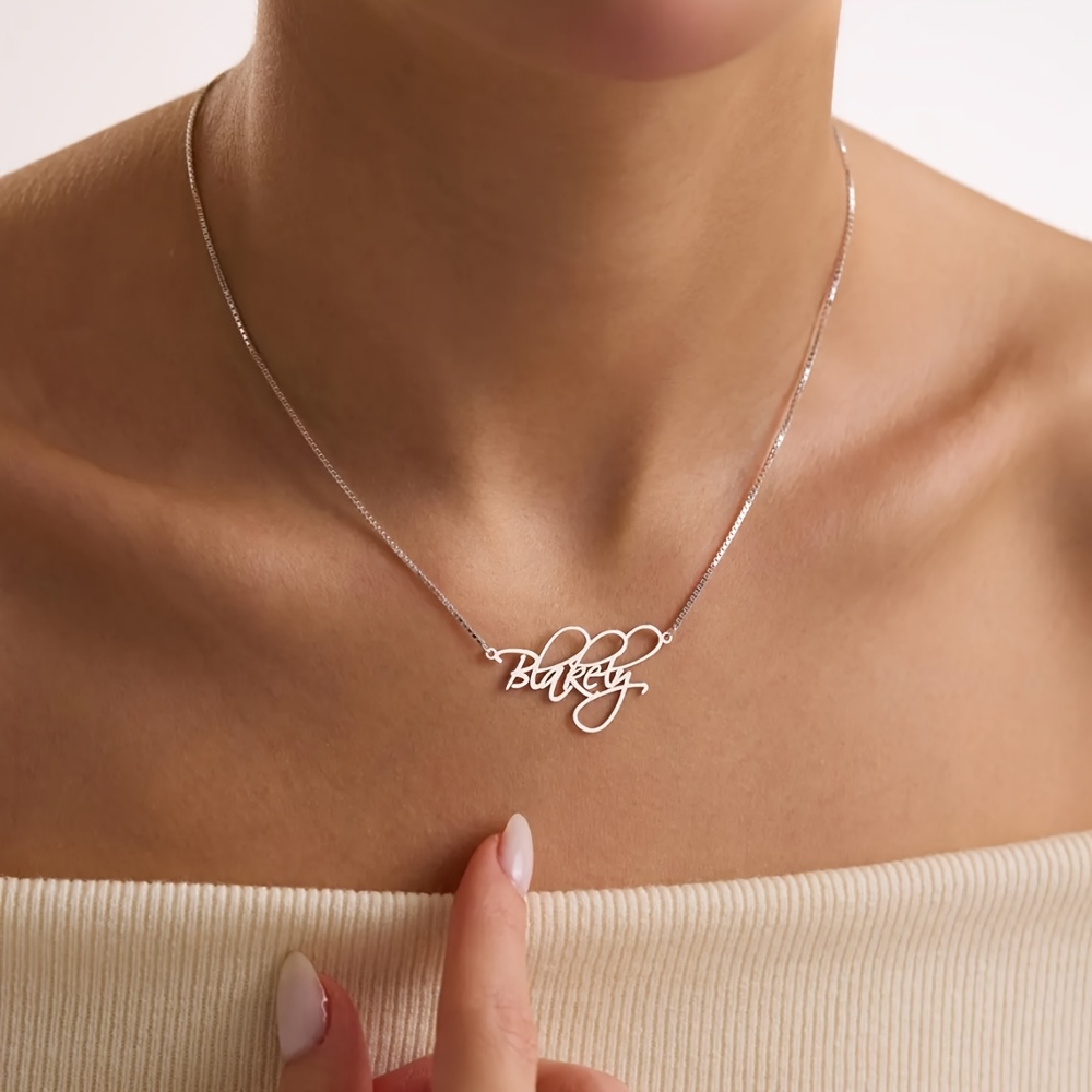 Custom Name Golden Dainty Box Chain Necklace, Valentine's Gift