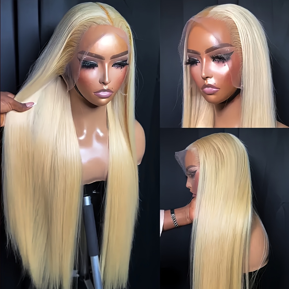 TEMU #613 Blonde Color 32 Inch Long Straight Synthetic Lace Front Wigs For Women Glueless Wig Heat Wigs For Daily Use Party Cosplay Use