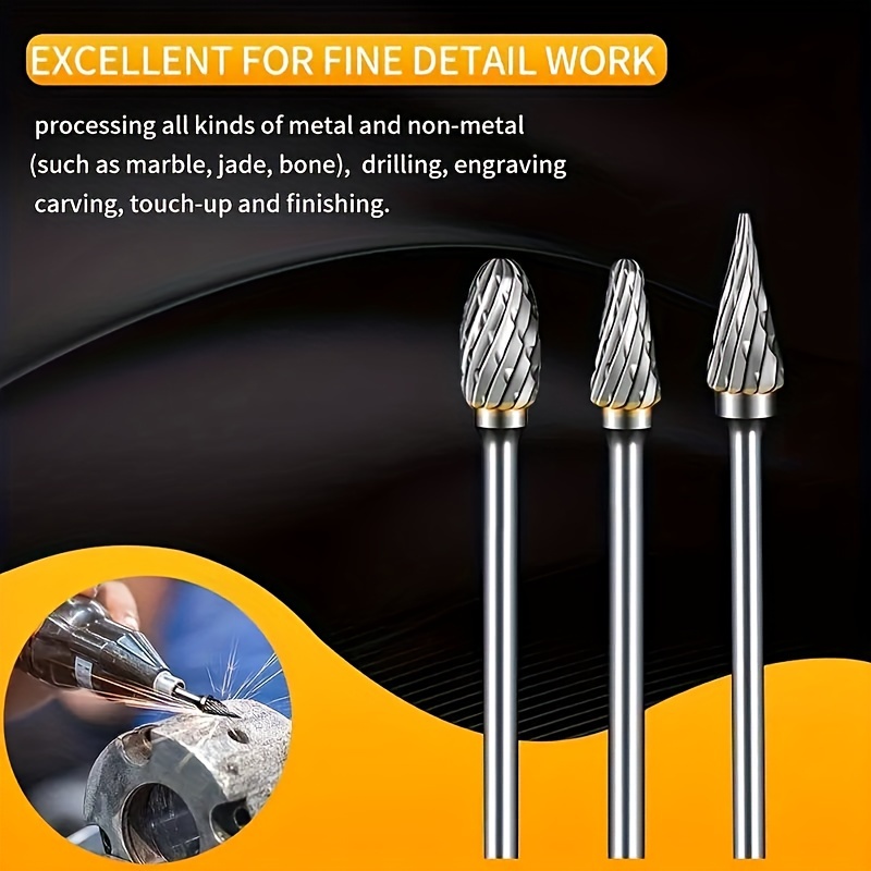 

10pcs Carbide Steel Rotary Burr Set, 1/8'' For Diy Woodworking, Metal Polishing & Drilling - Compatible With Most Rotary Tools