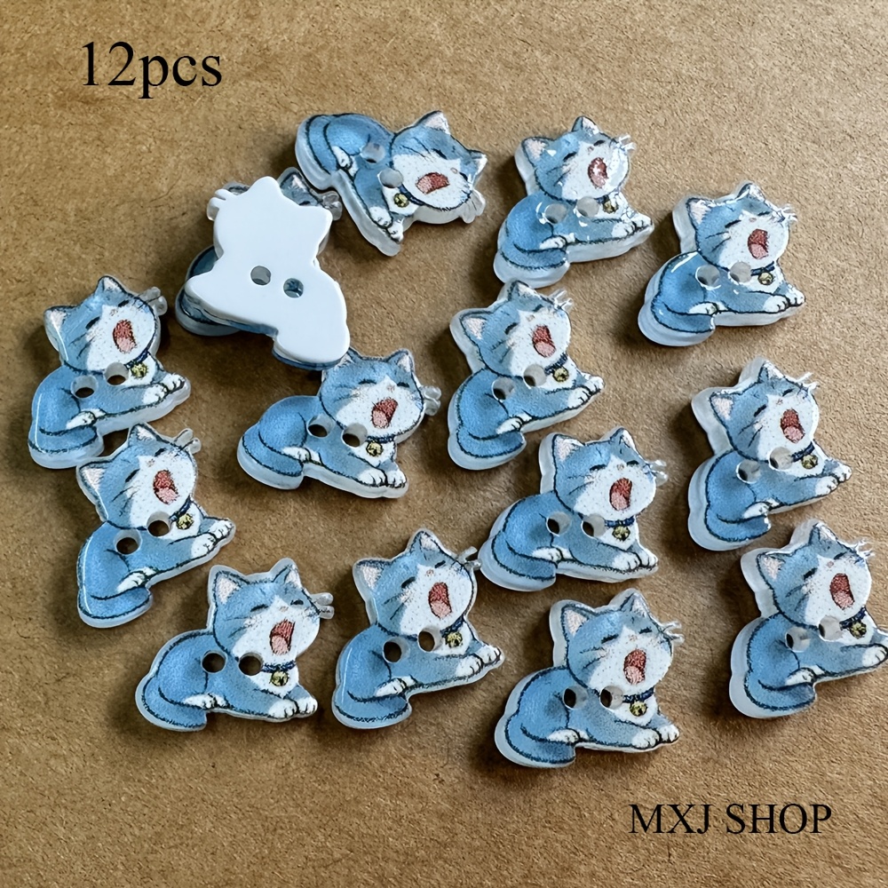 TEMU Lot de 12 boutons en résine de chaton pour couture DIY, boutons avec visage de chaton, exquises boutons artisanaux en résine pour couture à ,