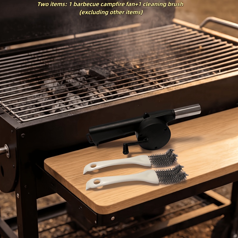 TEMU 2 Items: 1 Portable Barbecue Campfire Fan + 1 Cleaning Brush. Suitable For Barbecuing, Camping, And Starting Fires - And , The Perfect Christmas