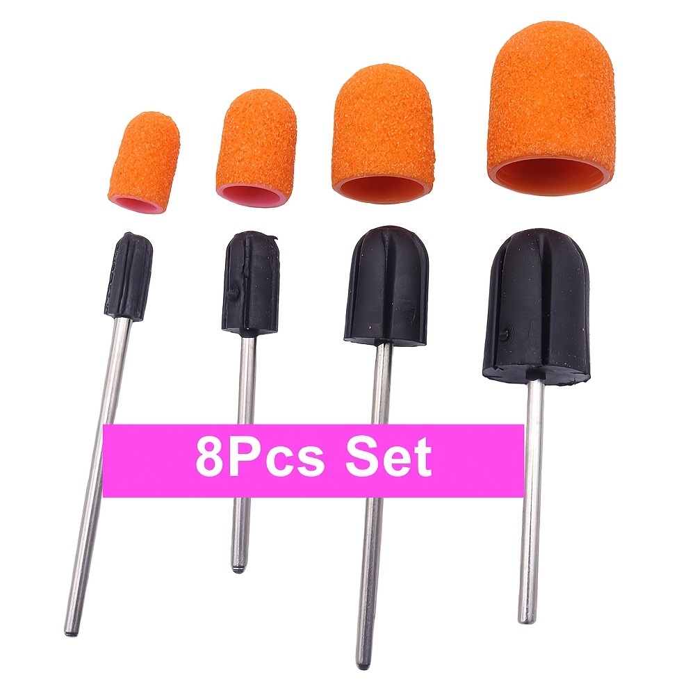 Set Of 8 Rubber Bits Featuring Orange Sanding Caps For Nail Cutting, Designed For A 2. Shaft, Ideal For Pedicure And Gel Removal, Includes #80 Foot