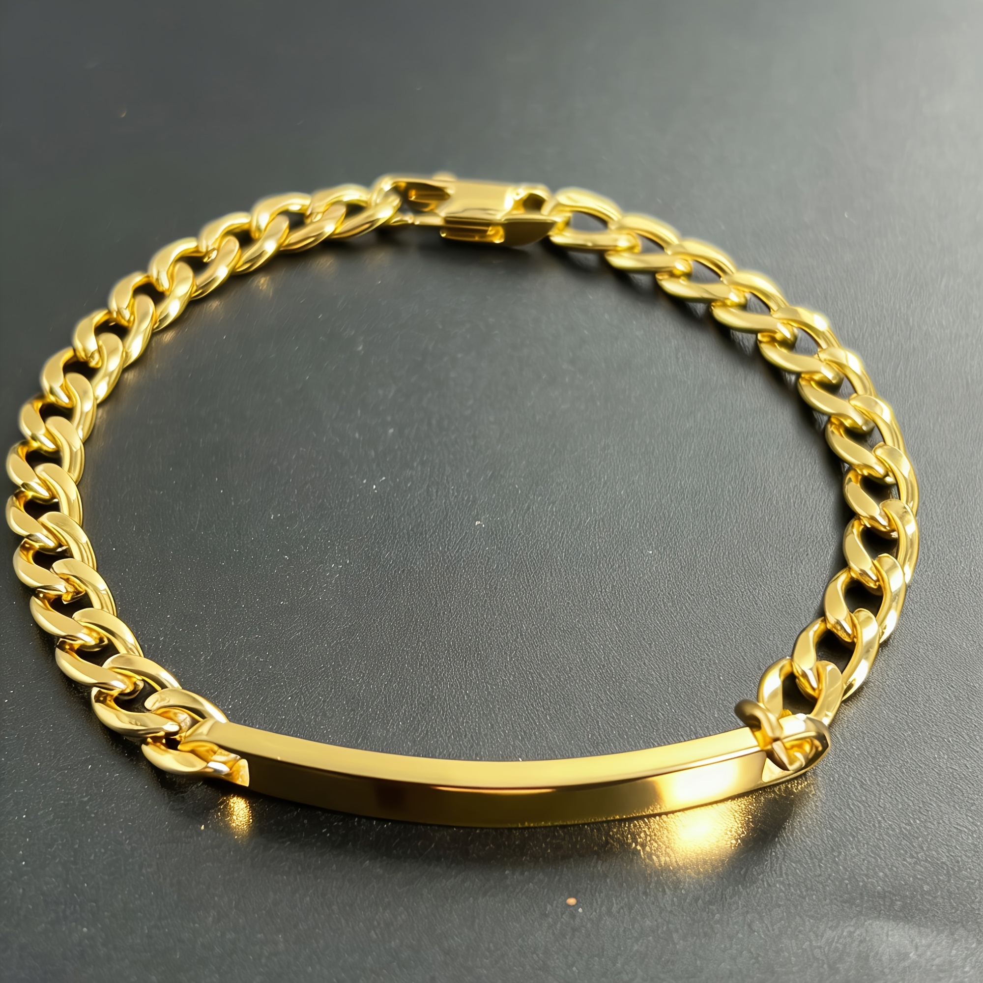 TEMU 1pc 304 Stainless Steel Id Tag Women's Bracelet, Waterproof/wear-resistant, 18k Golden Plated, Bright And Shiny, 6mm Wide, 8 Inches Long, Unique