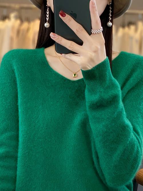 womens 100 wool wool v neck long sleeve pullover sweater soft warm casual winter top solid color hand clean autumn sweater