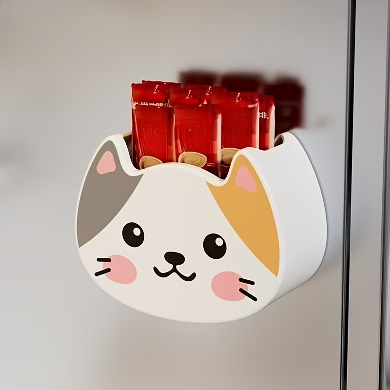 TEMU 【実用的な】マグネット式 猫 収納ボックス 壁掛け式 穴あけ不要 大容量 丈夫なプラスチック製 冷蔵庫やマグネット面の装飾にも