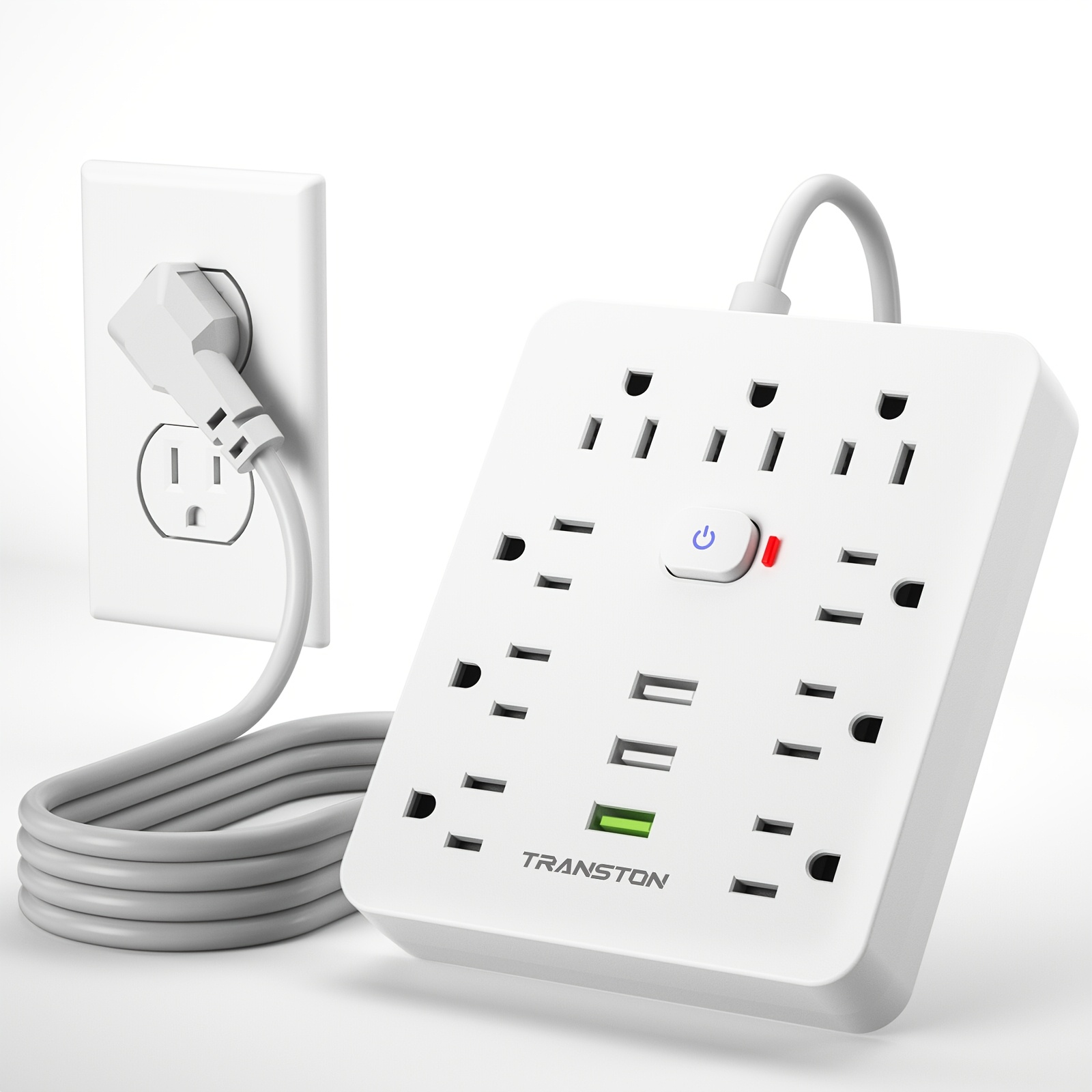 

Power Outlet With Protector, 9 Jacks, 3 Usb , 5ft Extension Cord, , Fire Resistant, For Home And Office, White