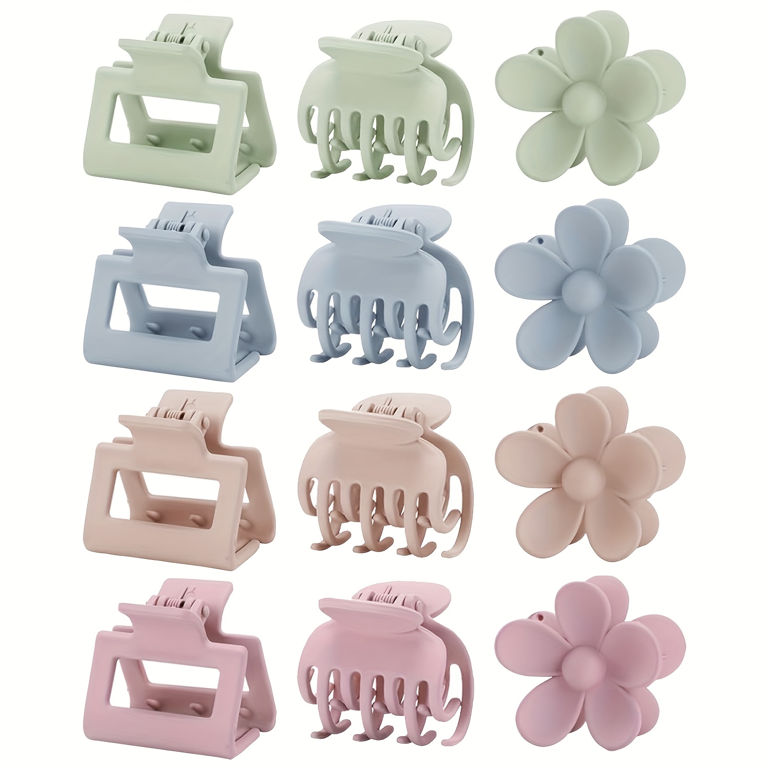 TEMU 12 Set Small Claw Clips For Thin Thick Hair, 3 Shapes Small Rectangle Hair Clips, Cute Flower Claw Clips For Women, Medium Hair Clip Hair Accessories For Women Gift, Macaroon Colors