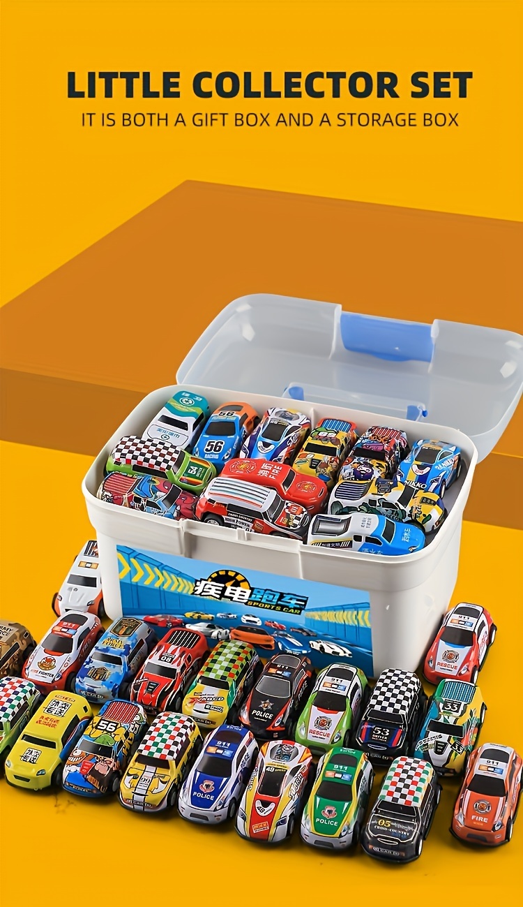 50 piece diecast toy cars set with storage case and foldable play mat return force function metal vehicles colorful assortment educational and for kids ages 3 and up details 2