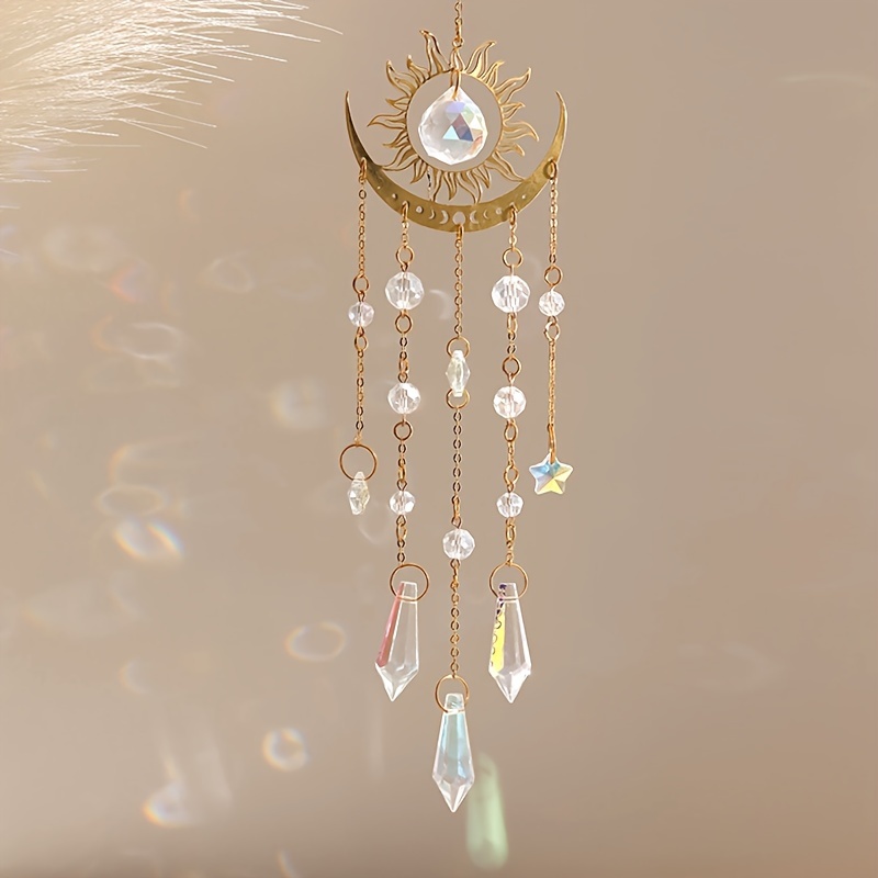 Image of 1pc Golden Flame Pendant Sun Light Catcher Outdoor Garden Ab Color Hanging Decoration Pendant, Pendant Decor Ornament, Scene Decor, Room Decor, Home Decor, Window Decor Pendant, Holiday Party Decor
