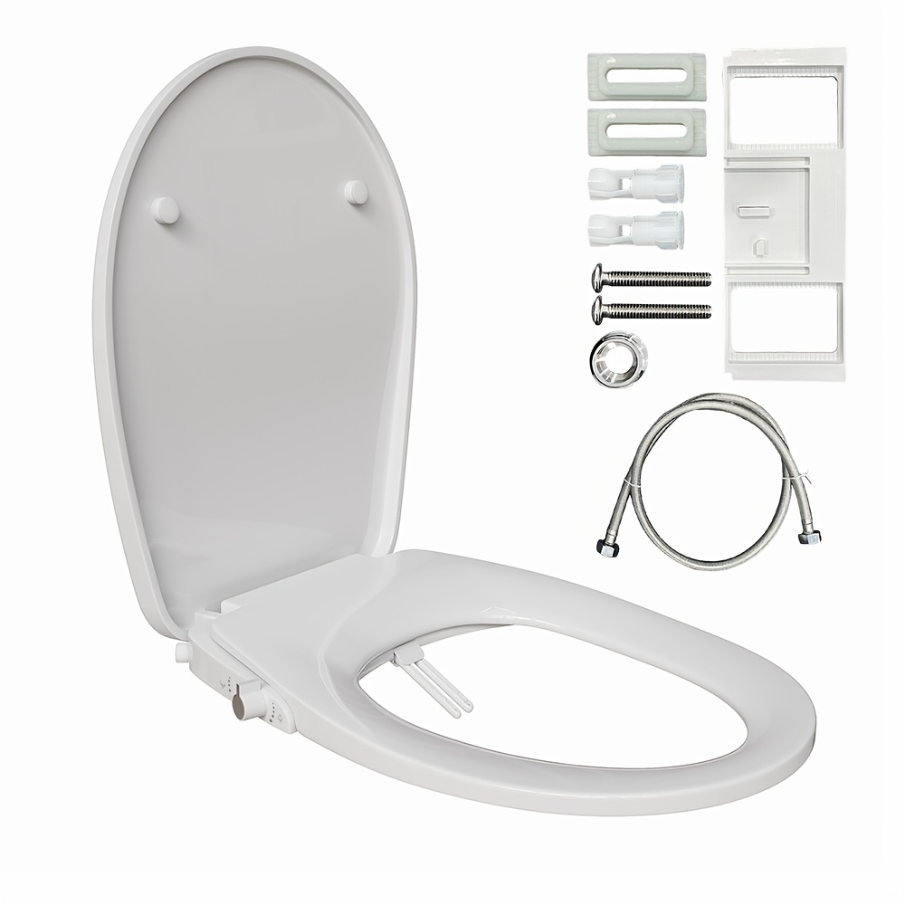 Image of Toilet Seat With Bidet Function, Soft Closing Seat, 2 Cleaning - And Feminine Wash, 2 Nozzles, Adjustable Water Pressure, No Required, Cold Water, Water Temperature Not Adjustable (o-shape)