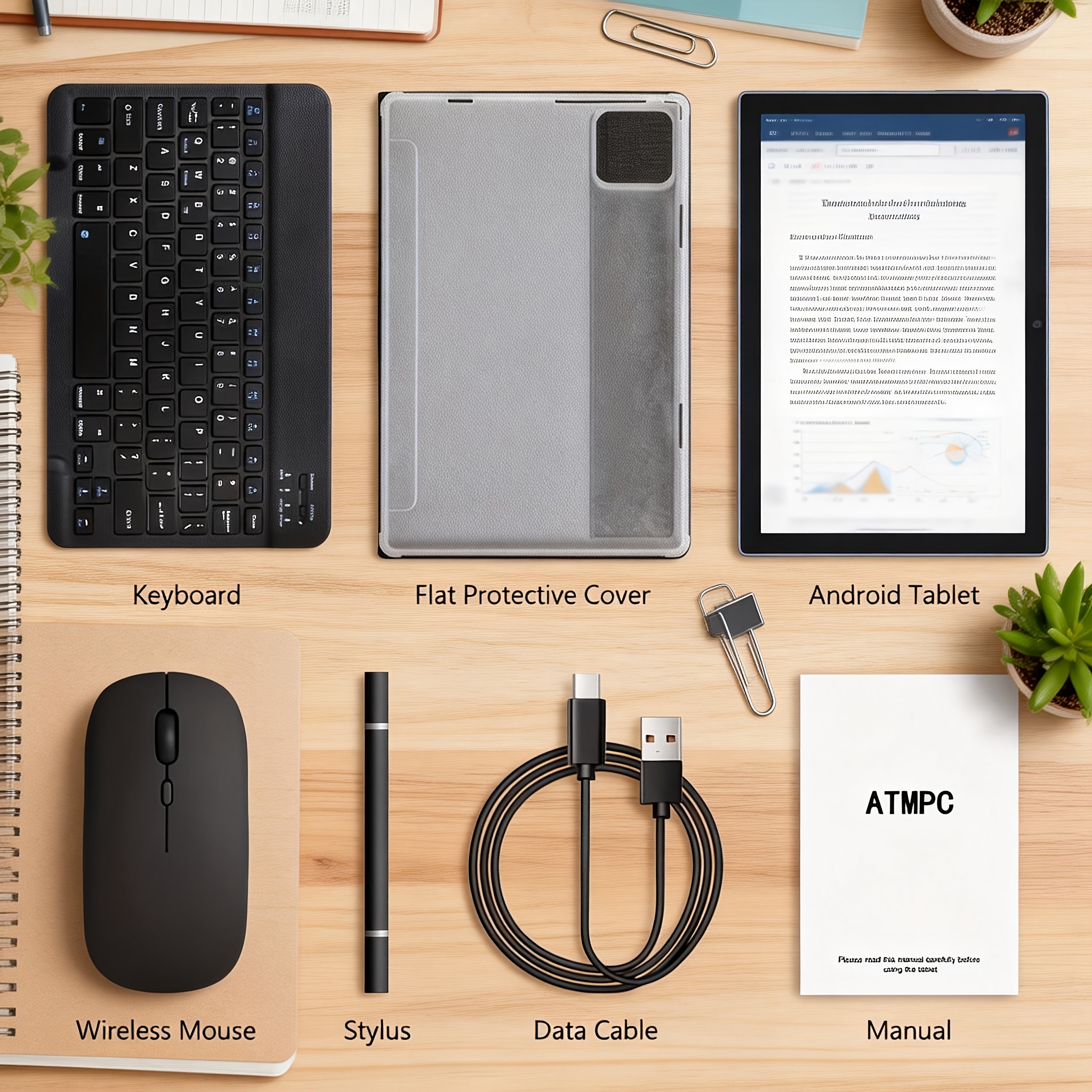 ATMPC 25.65cm pour Tablette Android 14 - noir, 2-en-1 avec Clavier