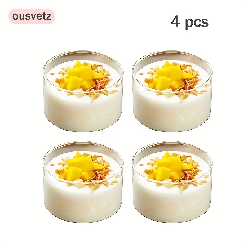E-shop 4-teiliges Set aus klaren kleinen Glas-Schalen aus hochwertigem Borosilikatglas, runde Sherbet-Becher, Dessertbecher, Dessertschalen,