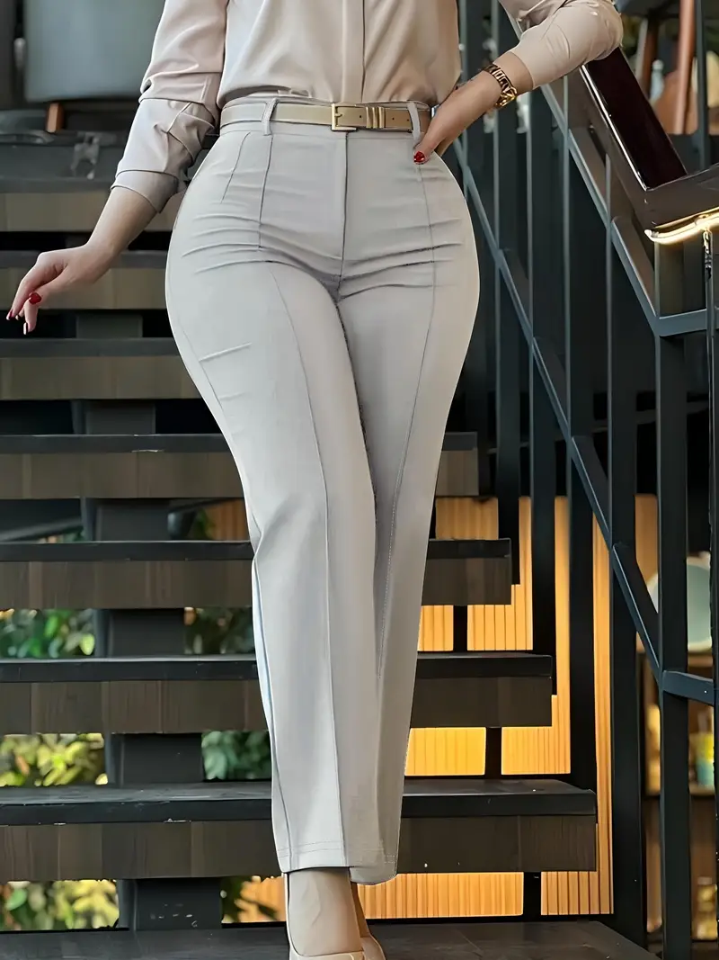 Light Grey Women'S Elegant Solid Color Chic Style Wide-Leg Pants