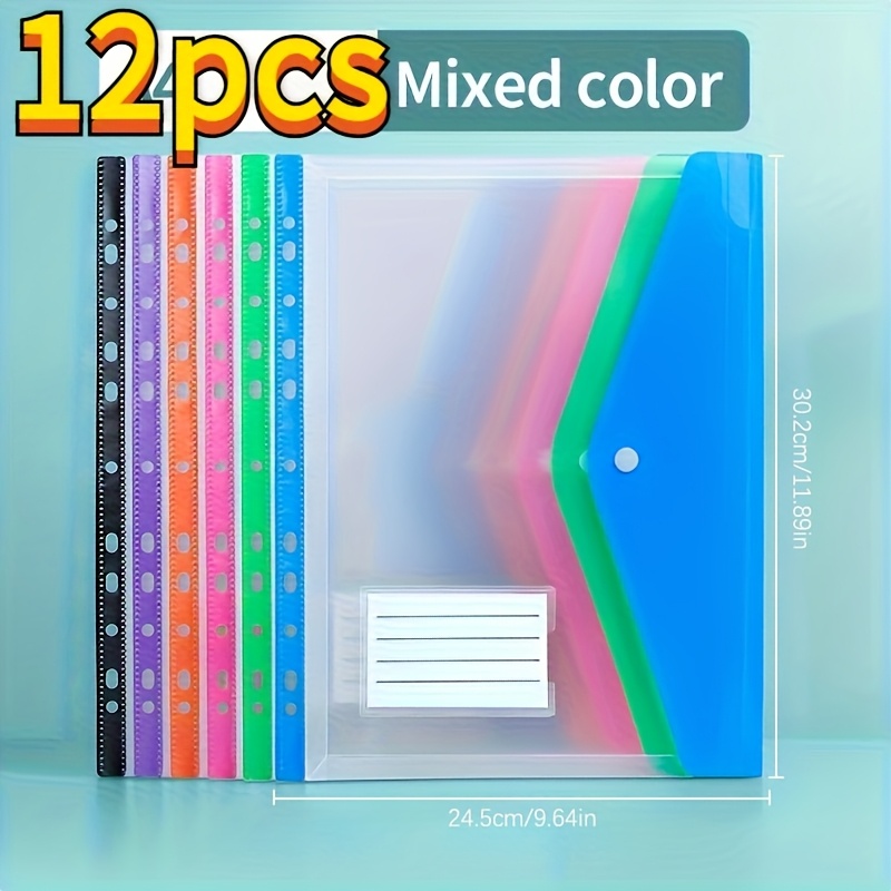 TEMU 12er-Pack A4 Expandierbare Ordner mit Druckknopf 11-Ring Binder-, Langlebige PP-Kunststoff-Dokumentenorganizer – Lebendige Farben für Schule,