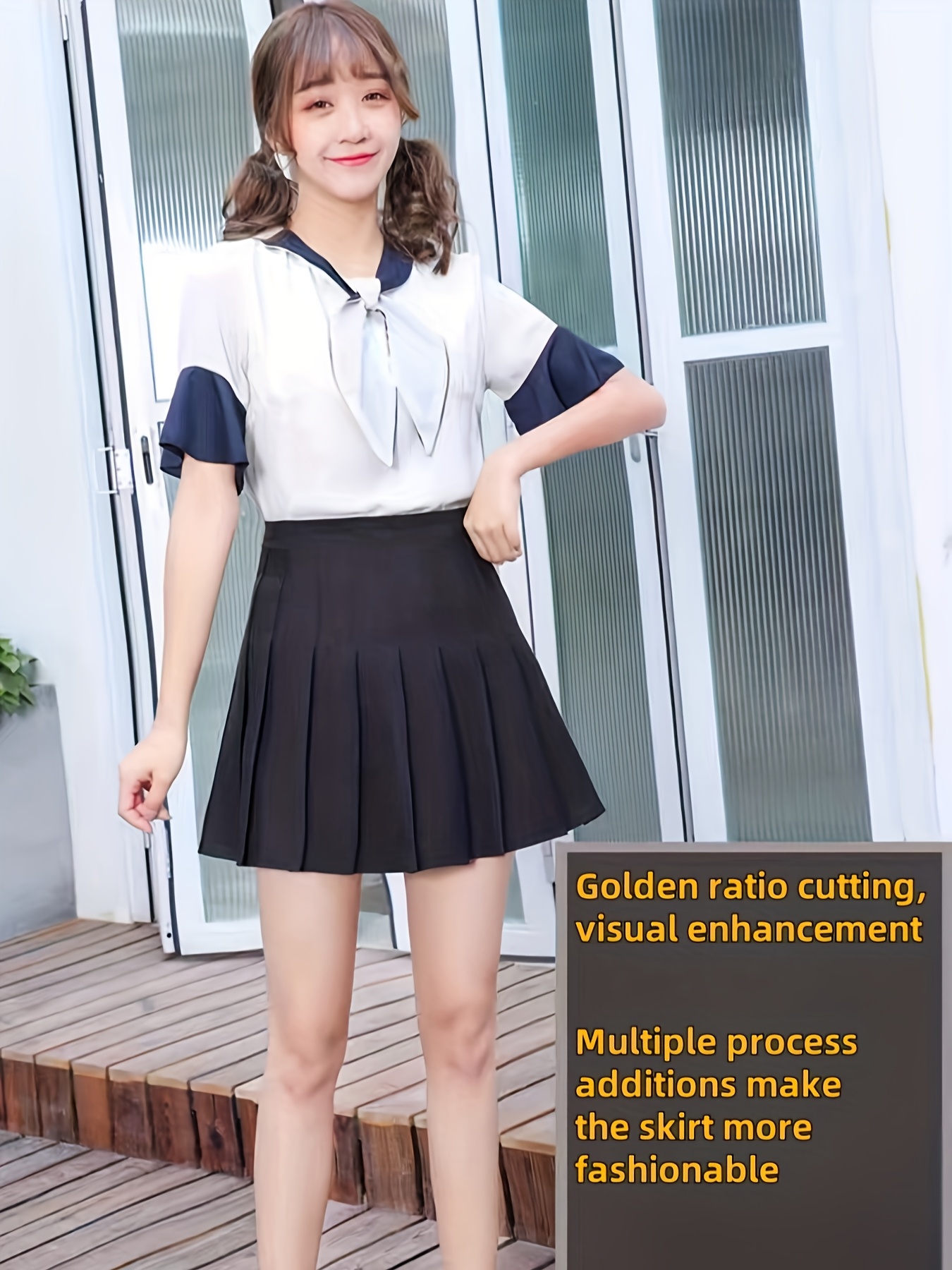 grey pleated skirt sold on Temu Japan