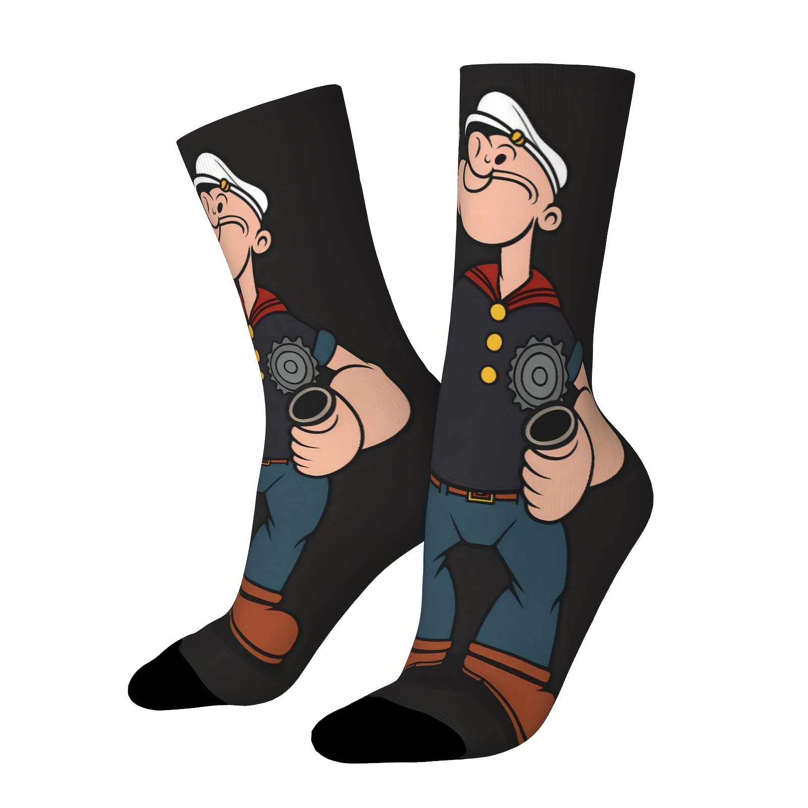 TEMU A Unisex Pair Of Outdoor Socks, Mid-calf Length With A Halloween Cartoon Photographer Pattern Print, Machine Washable, Suitable For Outdoor