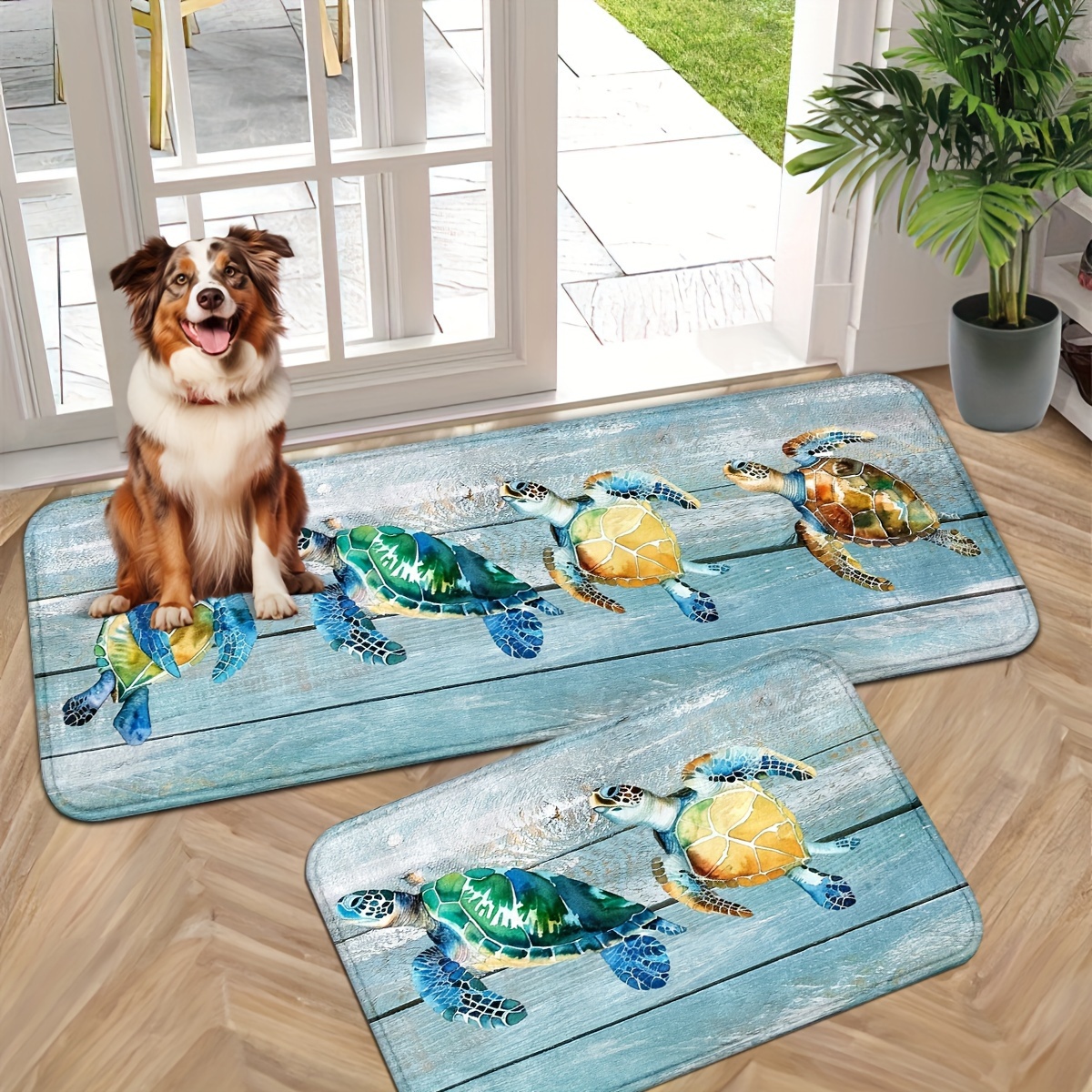 

Sea Turtle Doormat Set - Non-slip Polyester Rectangle Indoor Entrance Mats, Machine Washable Entryway Rugs, Mud And Dirt Trapper Mats For Front Door - Durable Machine Made Area Rugs