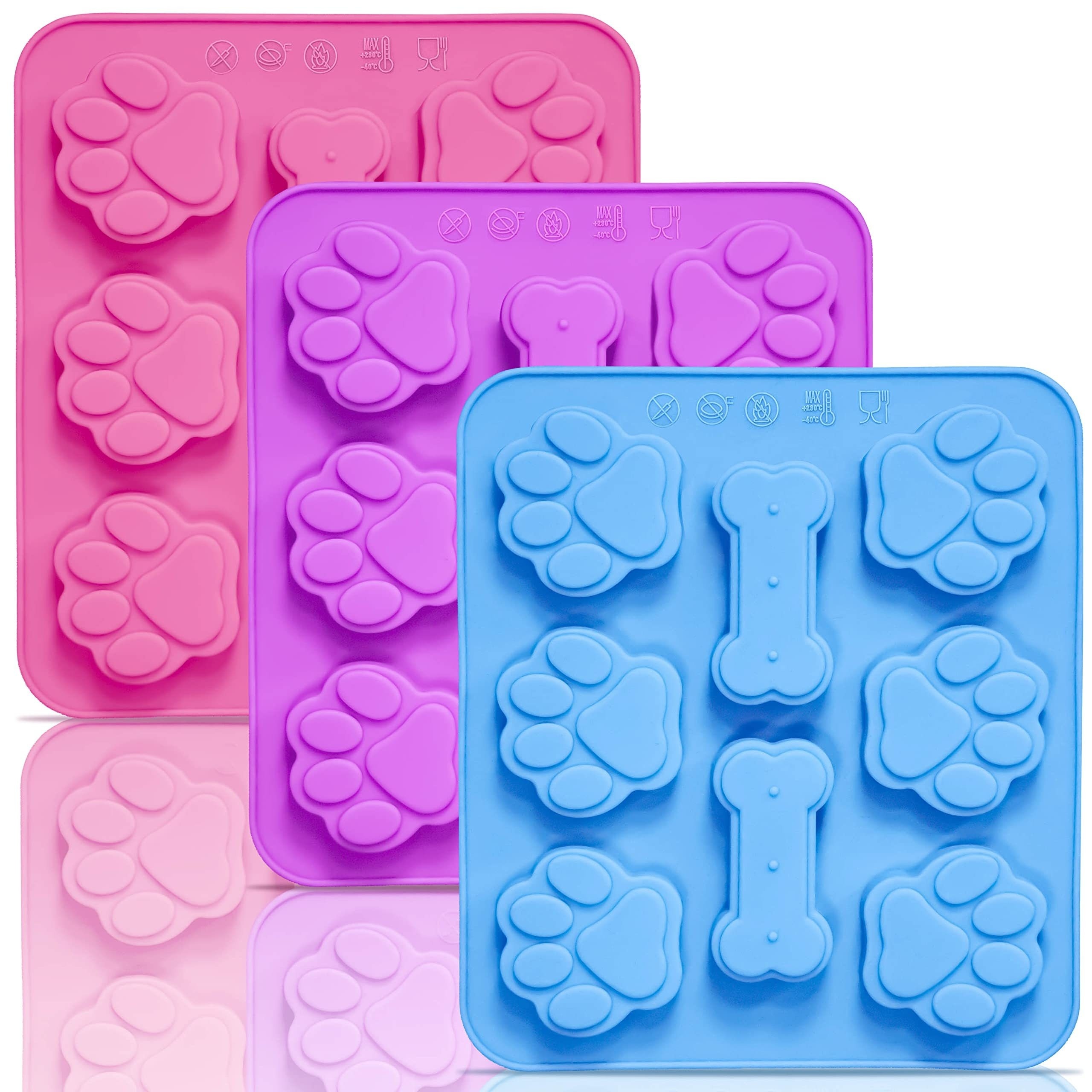 

3pcs Silicone Molds For Dog Treats - Paw & Bone Shapes, Non-stick Reusable Ice Cube Trays & Flexible Chocolate Molds For Homemade Biscuits, Pudding, Jelly