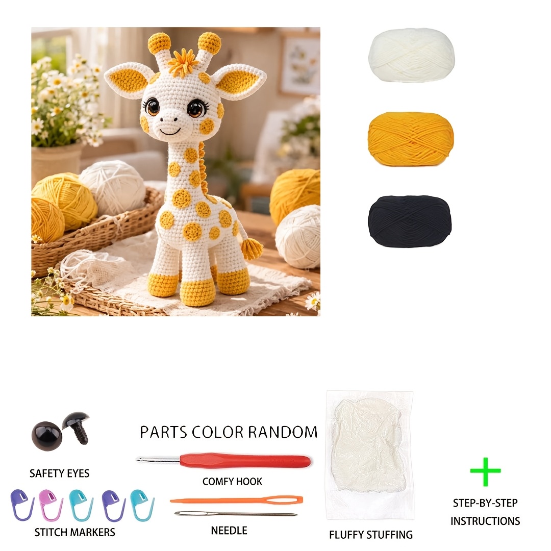 Giraffe Crochet Doll Material Packthis Beginner-friendly Handmade Crochet Set Includes Yarn, A Crochet Hook, And An English Tutorial. An Handmade Gift For And An For Christmas And Other Festivals.