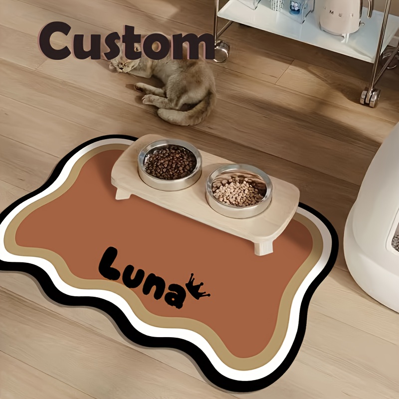 TEMU Customizable Quick- Feeding Mat, Personalized Name For Pet, , Absorbent, And Easy To Clean, Suitable For Dogs And Cats, Paw Print Design,