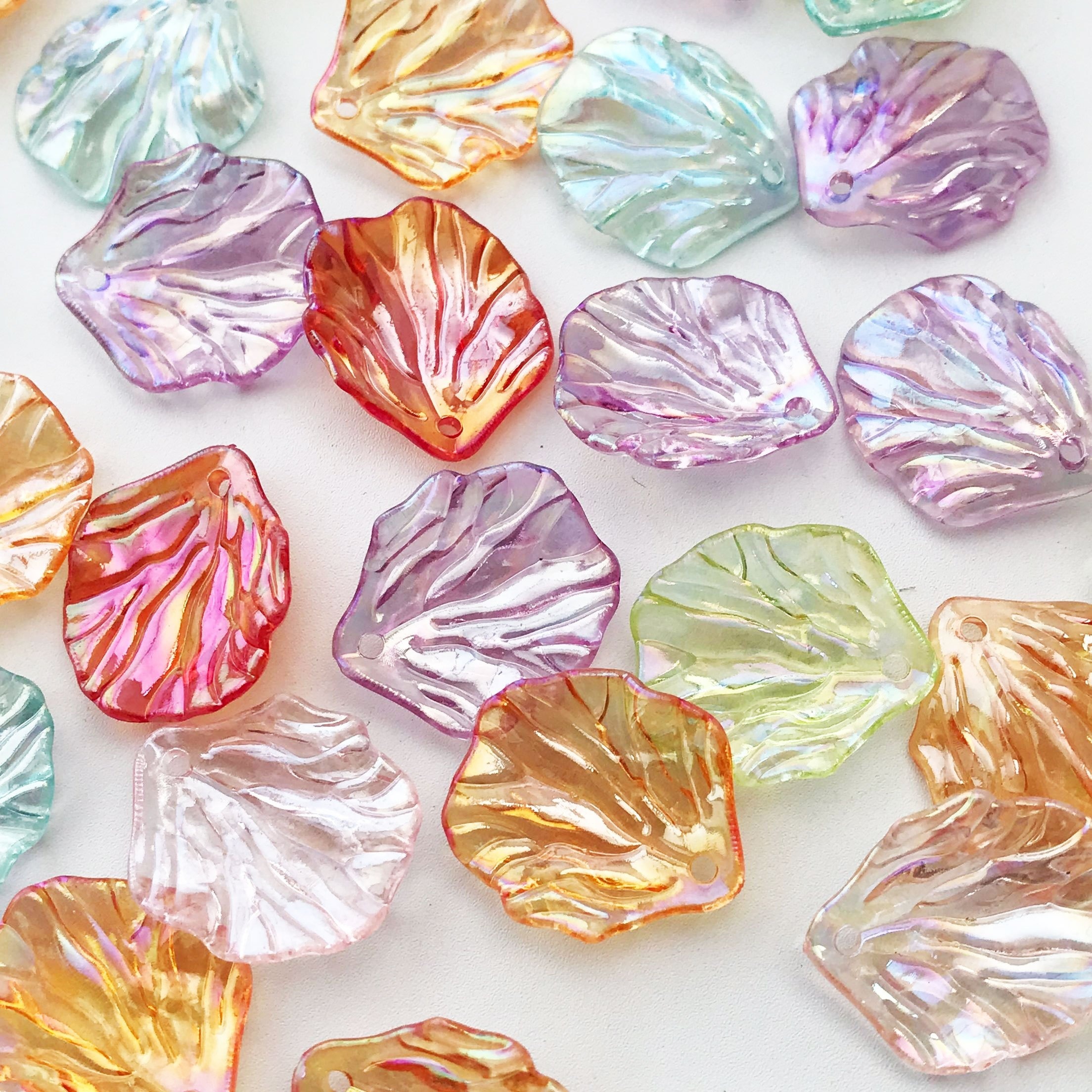 

40pcs Iridescent Acrylic Shell Beads 17mm*20mm, Pre-drilled Resin Seashell Pieces For Making, Earring Crafts, And Cell Phone Case Embellishments