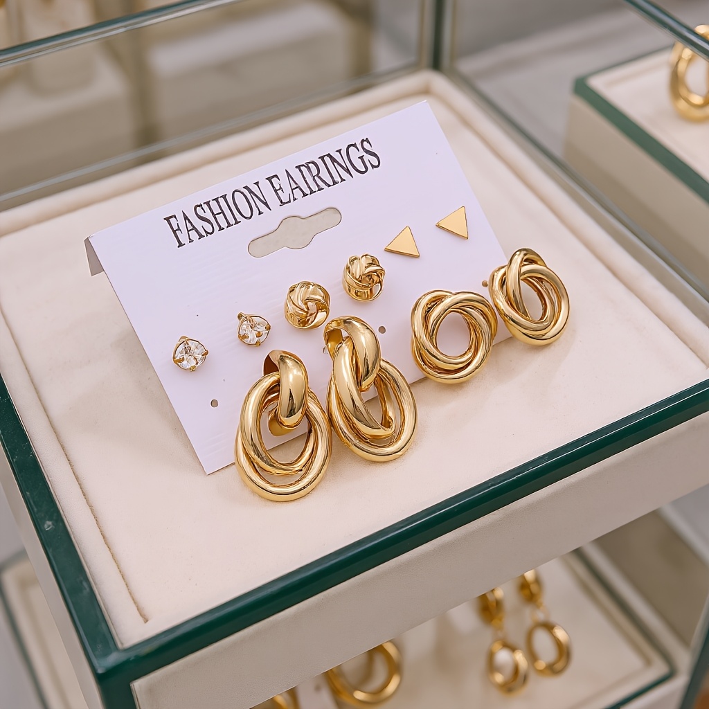 E-shop 5-Paar Ohrring-Set, Vintage Steckerohrringe für Damen, Party Urlaub Reise Date Essential, Twist Dreieck Ohrringe, Urlaubsgeschenk, Damen Mode