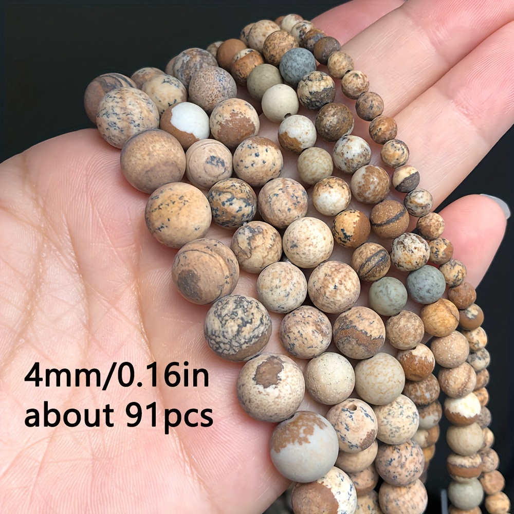 91/61/46/36pcs Natural Frosted Picture Stone Beads Unique Round Spacer Beads 4/6/8/10mm For Jewelry Making Charms Bracelet Exquisite Necklace Earrings Additions Craft Supplies