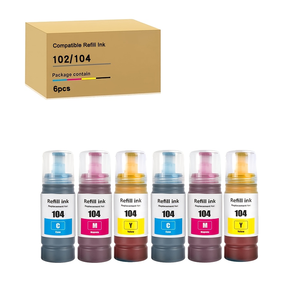 Image of 104 102 Ink Compatible With Epson Refill Ink For Et-1810 Et-2810 Et-2820 Et-2870 Et-2814 Et-2815 Et-2825 Et-2826 Et-2830 Et-2840 Et-2840 Et 2862 Et-2870 Et-2876 Printer(2m/2c/2y)