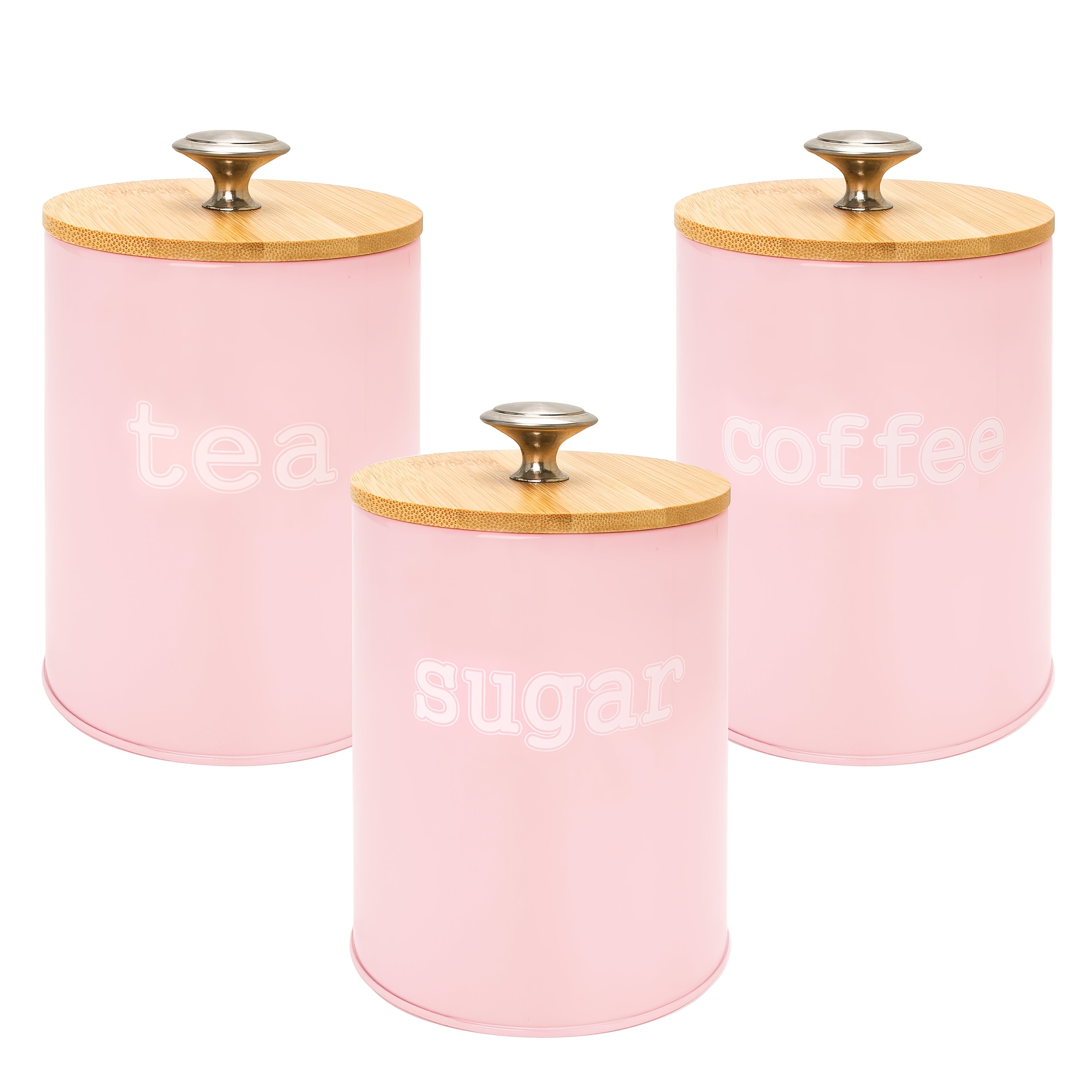 TEMU 3pcs Bamboo Lid Storage Canisters Set - Airtight Food Containers With Metal Base, Multi-use Kitchen Organizers For Tea Coffee Spices, Stackable