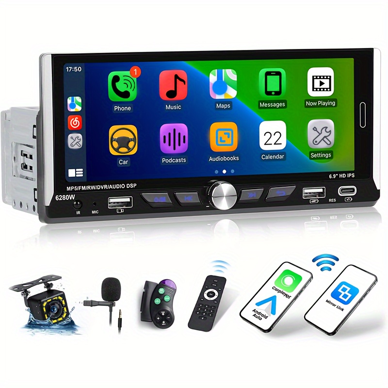 

Single Din Touchscreen Radio With Wireless Android Auto Carplayer, 6.9 Inch Hd Touchscreen Car Stereo With Swc, Backup Camera, Mirror Link, Fm Rds Radio, Usb/type-c Charging