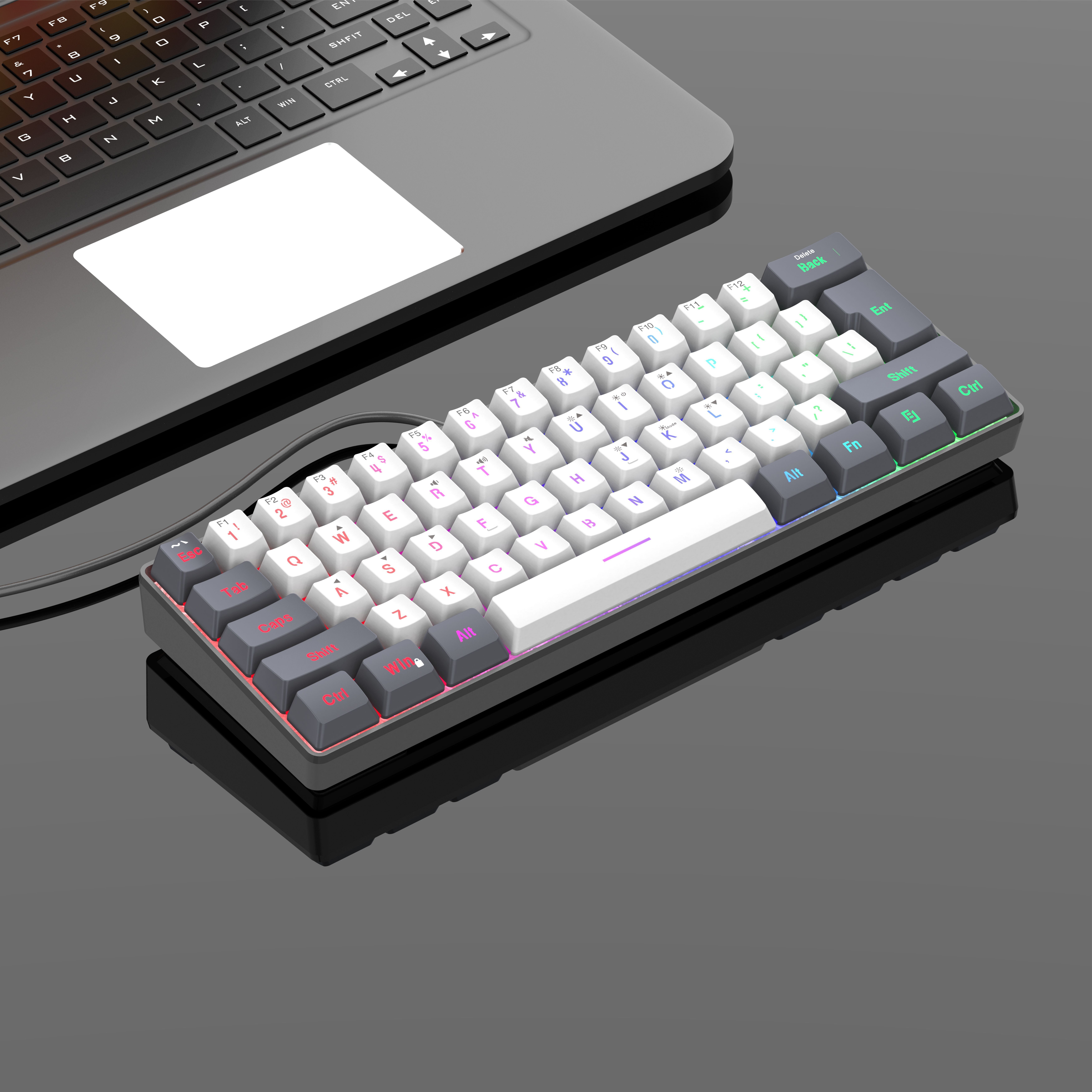 TEMU Clavier USB Mini Portable Compact avec Double Moulage par Injection, Clavier Gaming Rétroéclairé RGB 61 Touches, Clavier de Bureau Filaire de