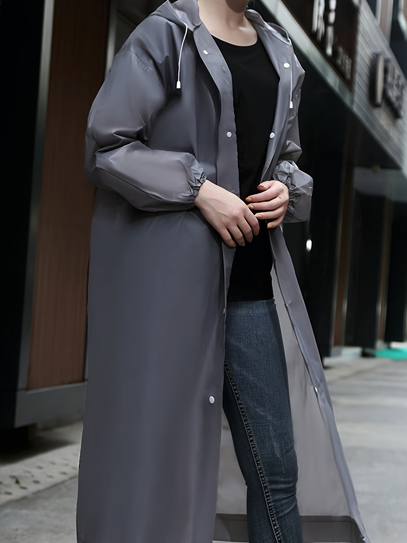 Windproof High Quality EVA Thickened Full-Body Adult Rain Jacket - Hooded Sporty Raincoat with Button Front, Semi-Translucent Design & Elastic Cuffs for Outdoor Cycling, Hiking, Running - Lightweight & Portable, Outdoor Rain Protection | Fullbody Raincoat | Windproof EVA