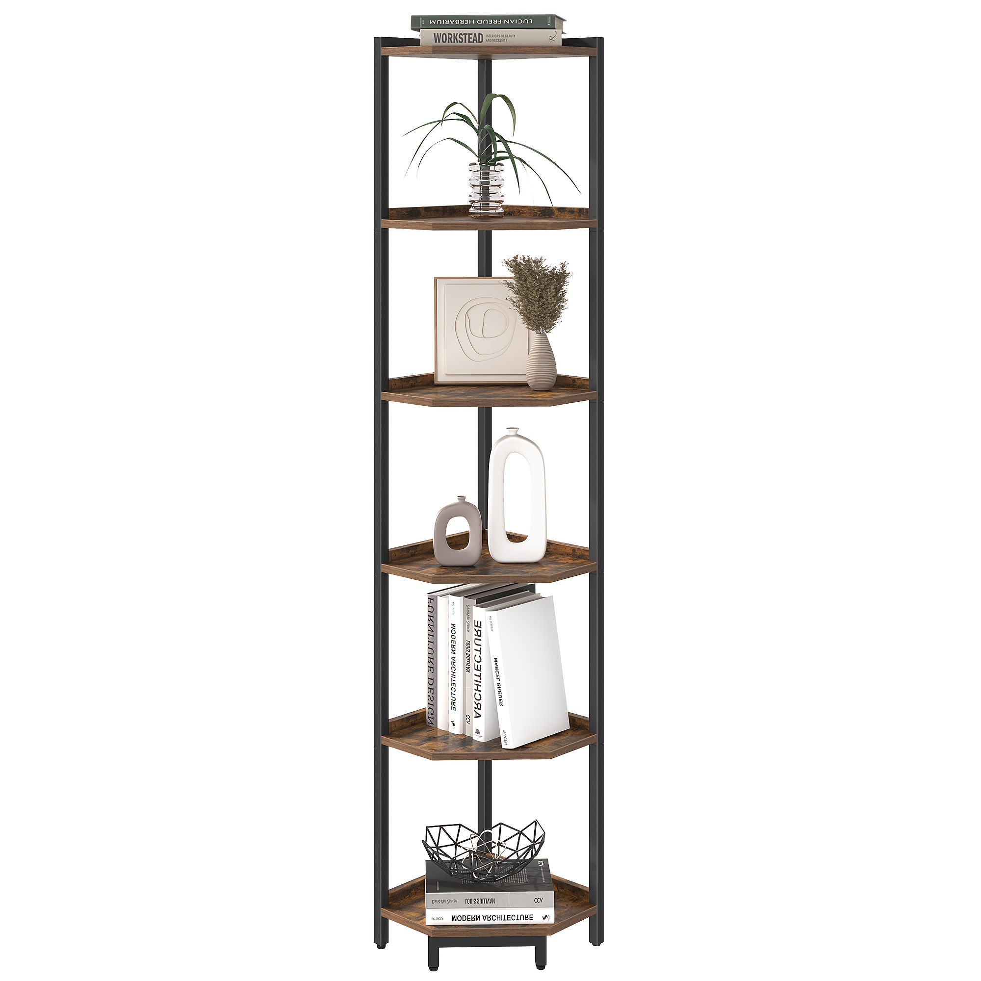 E-shop Winkelschrank, 6-Etagen-Bücherregal, Stehregal, Aufbewahrungsregal, Eckbücherregal, geeignet für Wohnzimmer, Arbeitszimmer und Büro, 30 x 30 x