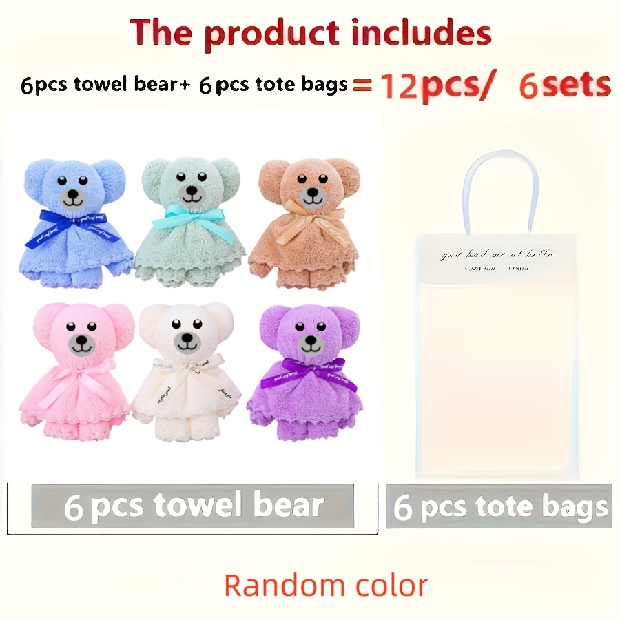 TEMU Gift For Her/him 12pcs Cute Bear Towel Set, In Multiple Colors, Random Color,perfect For Weddings, Birthdays, Parties, And Mother&;s Day