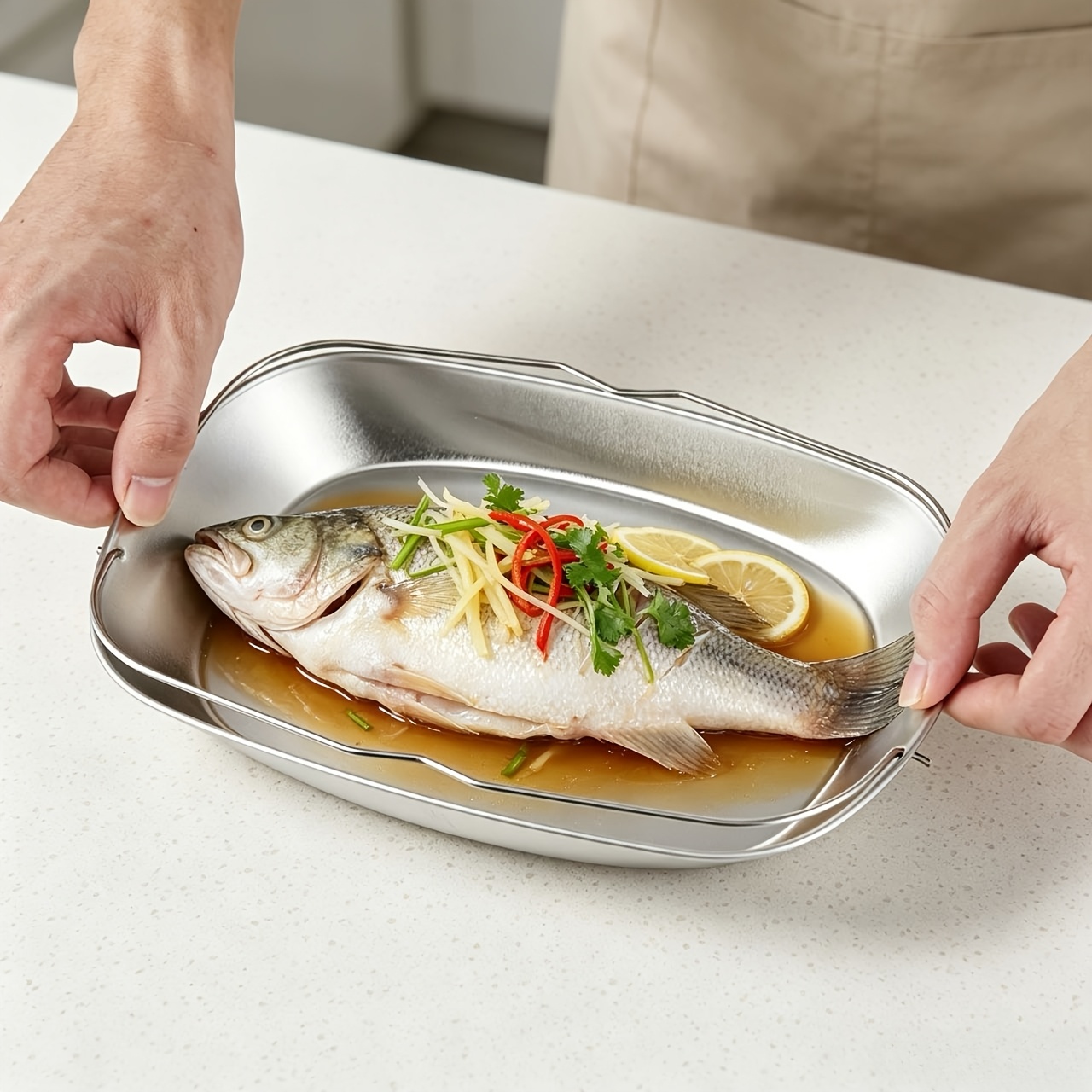 TEMU Plateau Vapeur en Acier Inoxydable avec Poignée, et Épaissi pour Plus , Idéal pour au Vapeur Poisson, Riz, Légumes et Viande, Convient aux