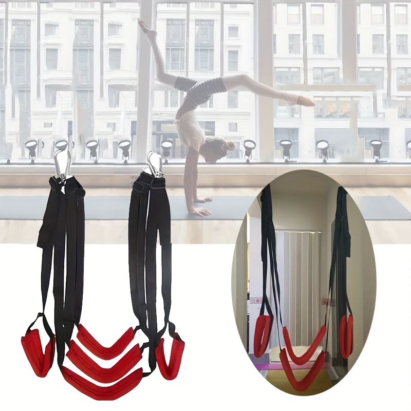 

1pc Adjustable Yoga Strap For & Home Workouts - Multifunctional Red/black Polyester Fitness Accessory With Comfort Padded Handles And D-ring For Stretching And Strength Training