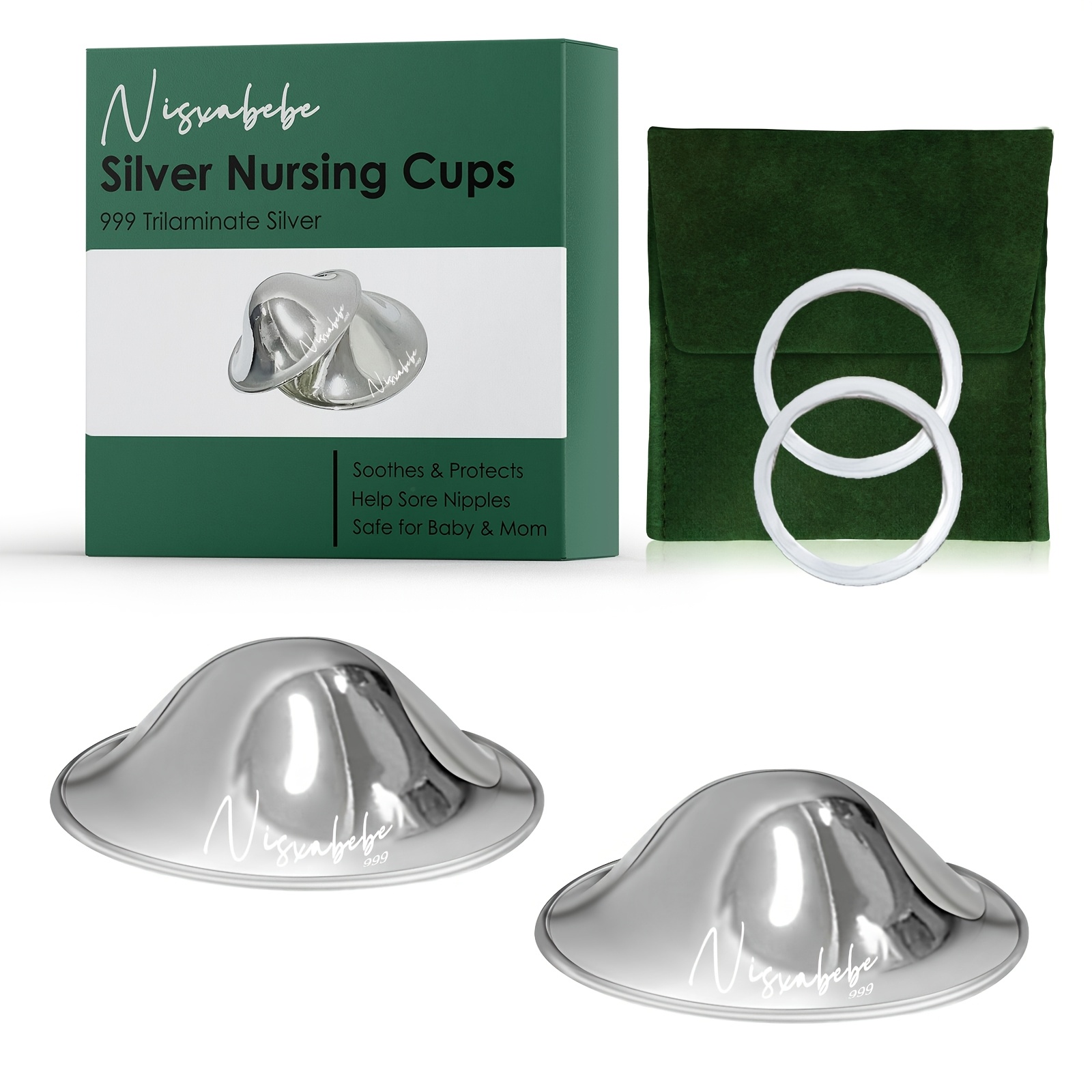 silvery nursing cups 2pcs copper nipple   with   rings for feeding