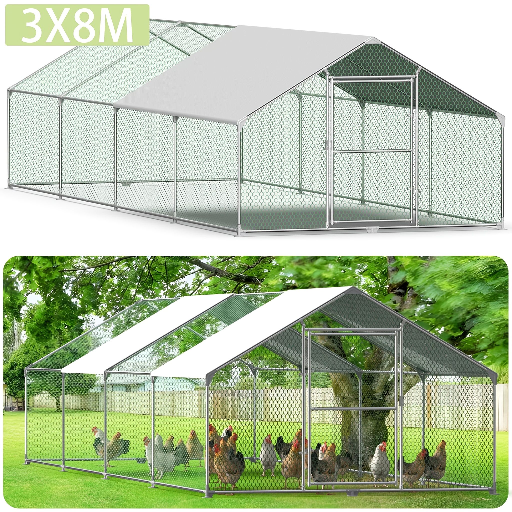 Chicken Coop Enclosure Outdoor Aviary Large Free- Run With Pe Sun Protection Cover Chicken Cage With Galvanized For Rabbits Aviculture