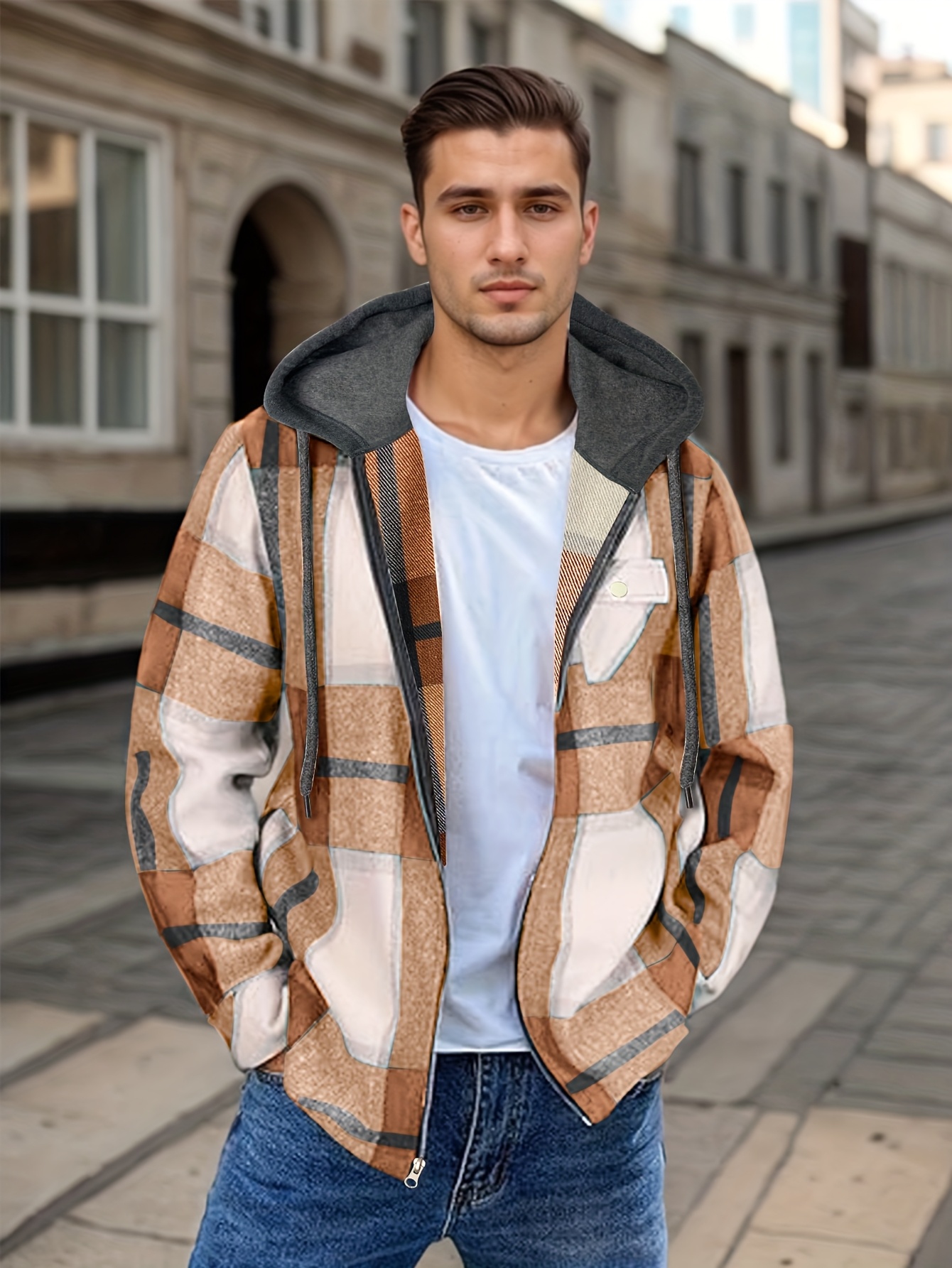 mens cozy flannel fleece hooded jacket sherpa lined Temu United