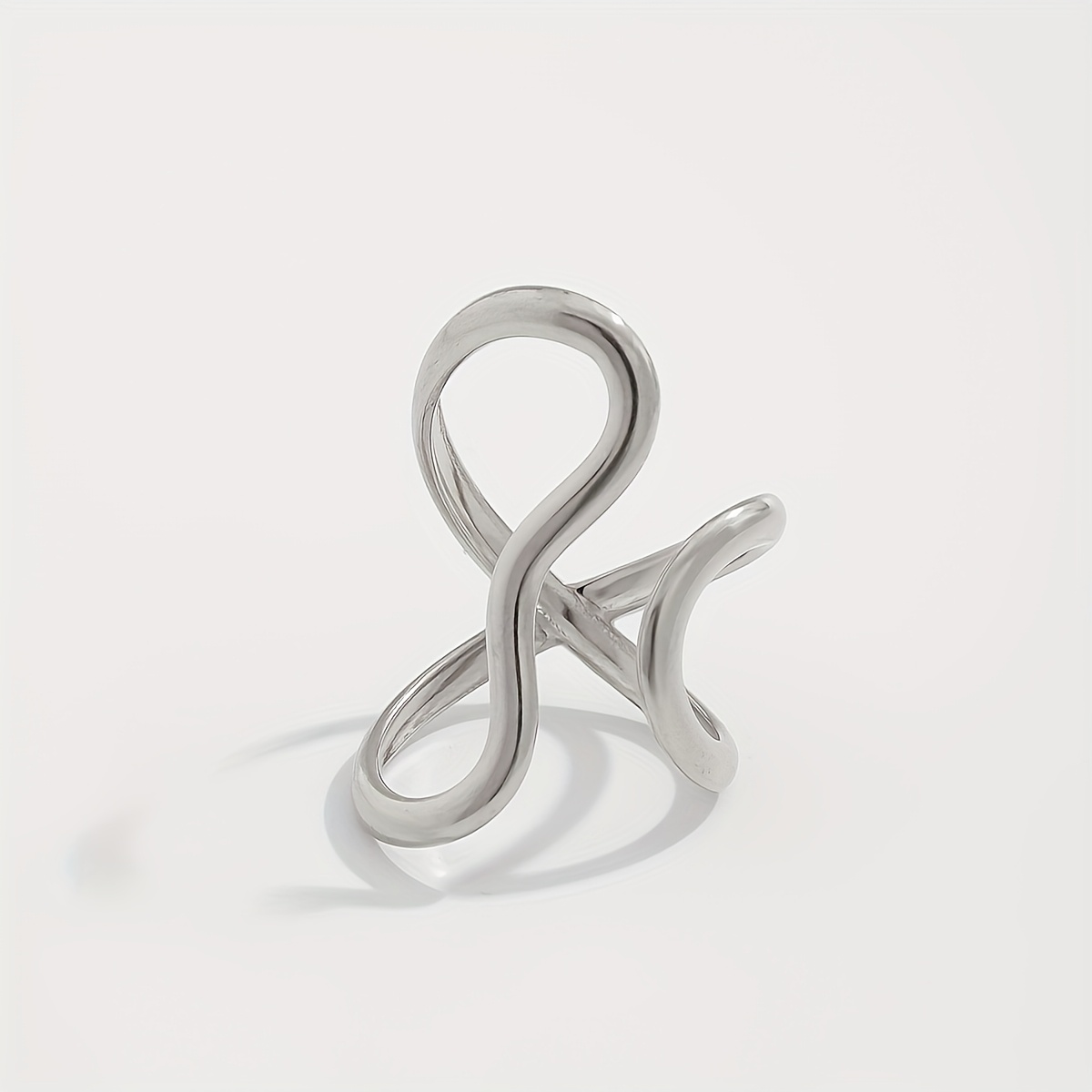 Image of 1pc Vintage Minimalist Irregular Hollow Abstract Open-end Curved Ring, Asymmetric Wavy Open Stainless Steel Ring, Hollow , Suitable For Women' Wear, Festivals, Banquets, And Parties, Accessory