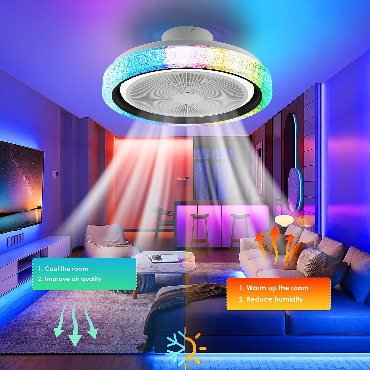 Smart Ceiling Fan with RGB Backlight and Remote